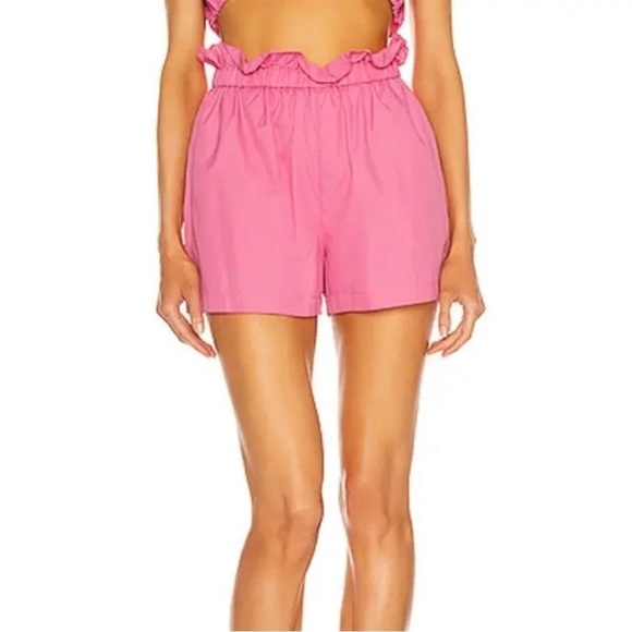 Staud Pink Caterina High-Waisted Paper-bag Shorts in Wild Orchard - Picture 4 of 6